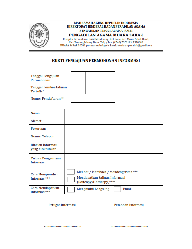 bukti pengajuan permohonan Informasi